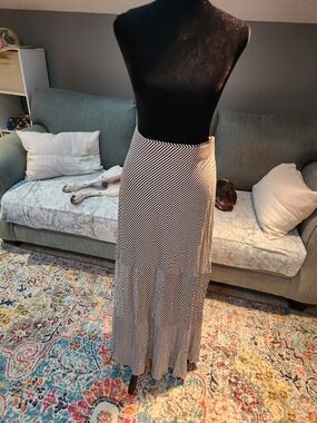 Chicos Striped Black and White Knit Maxi Skirt Large